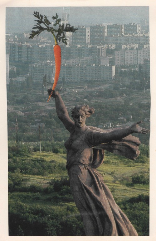 Photomanipulation, statue holding a carrot